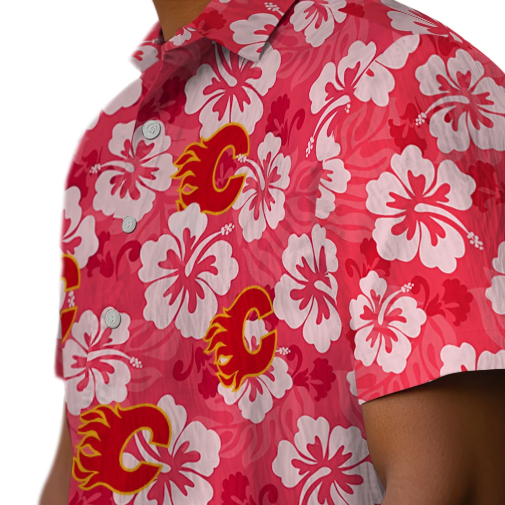 Calgary Flames Hawaiian Shirt - Hibiscus Cluster calgary flames hibiscus cluster red hawaiian shirts trendy