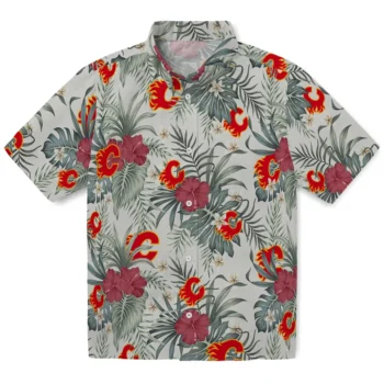 calgary flames hibiscus designs beige hawaiian shirts best selling