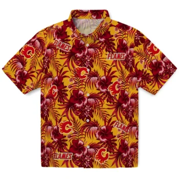 calgary flames hibiscus exotic red hawaiian shirts best selling