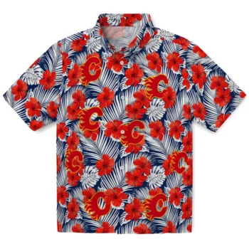 calgary flames hibiscus fiesta red royal blue hawaiian shirts best selling