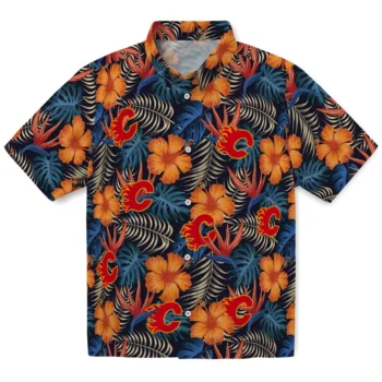 calgary flames hibiscus foliage hawaiian shirts best selling