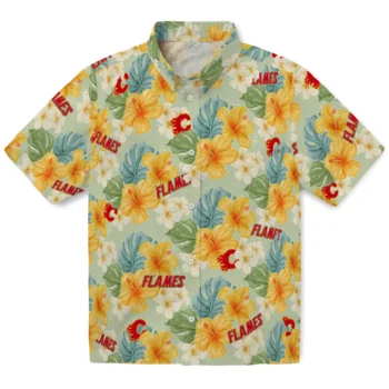 calgary flames hibiscus mood pale lime yellow hawaiian shirts best selling