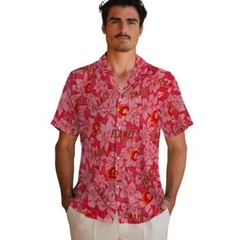 calgary flames hibiscus oasis red hawaiian shirts fashion forward