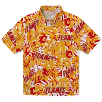 calgary flames hibiscus overlay hawaiian shirts best selling