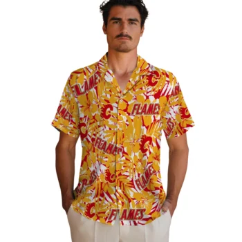 calgary flames hibiscus overlay hawaiian shirts fashion forward
