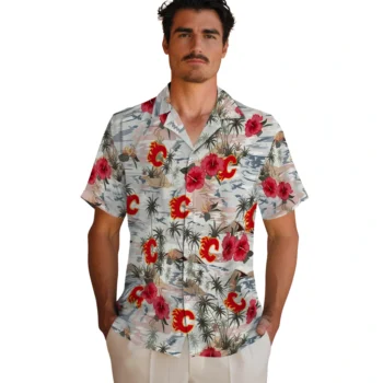 calgary flames hibiscus seaside white hawaiian shirts fashion forward