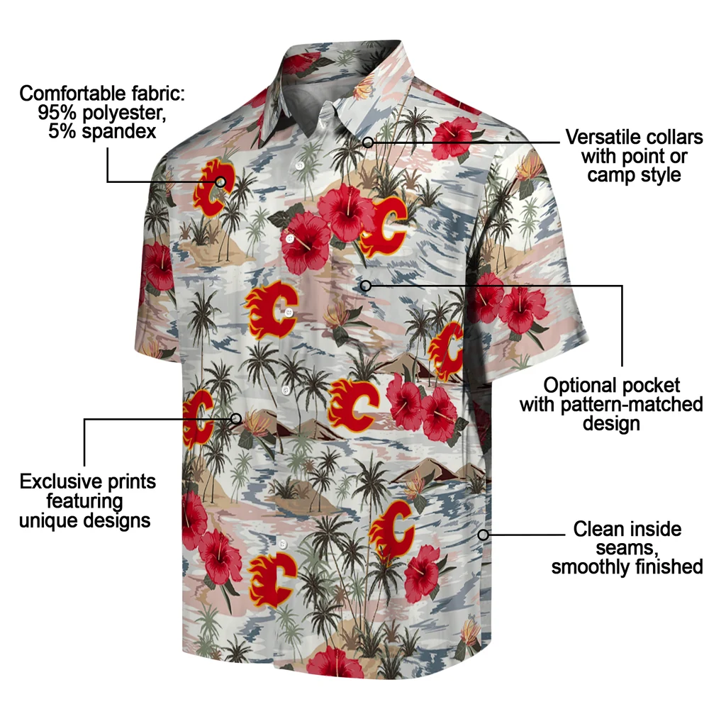 Calgary Flames Hawaiian Shirt - Hibiscus Seaside calgary flames hibiscus seaside white hawaiian shirts new arrival