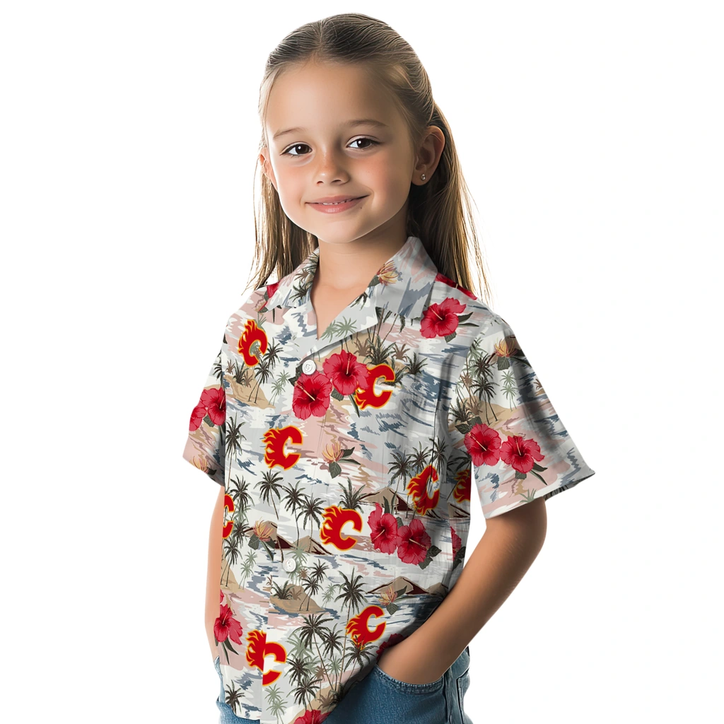 Calgary Flames Hawaiian Shirt - Hibiscus Seaside calgary flames hibiscus seaside white hawaiian shirts premium grade