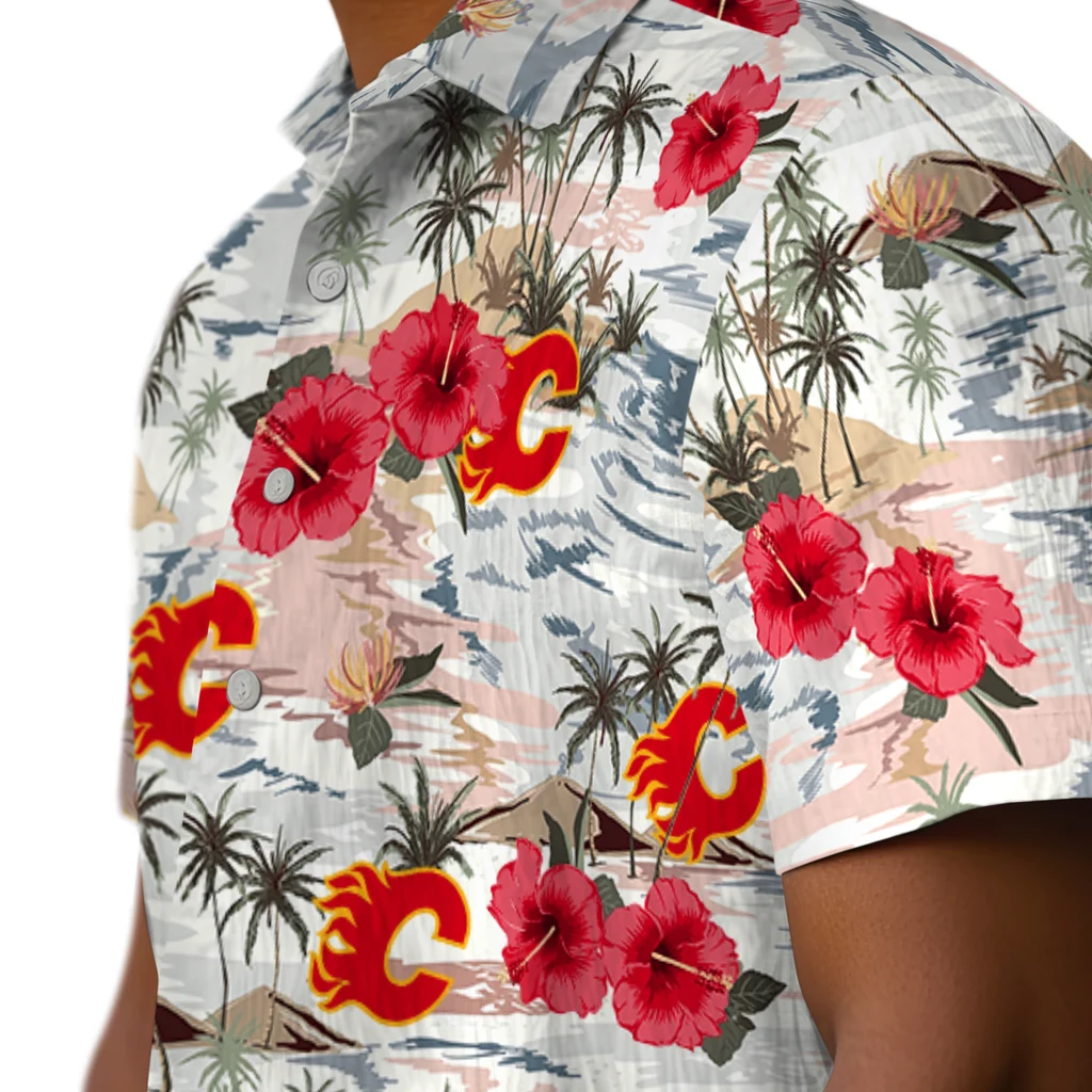 Calgary Flames Hawaiian Shirt - Hibiscus Seaside calgary flames hibiscus seaside white hawaiian shirts trendy