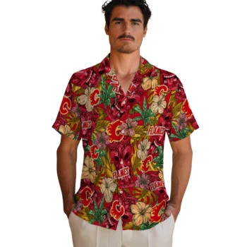 calgary flames tiki jungle red hawaiian shirts fashion forward