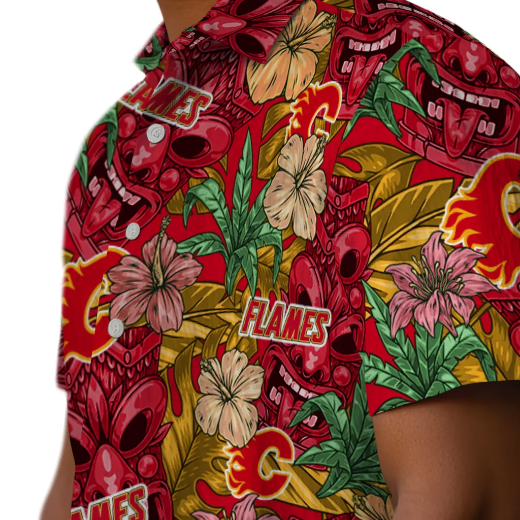 Calgary Flames Hawaiian Shirt - Hibiscus Tiki Jungle calgary flames tiki jungle red hawaiian shirts trendy