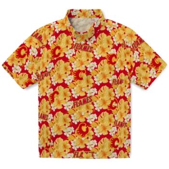 calgary flames hibiscus tropics red yellow hawaiian shirts best selling