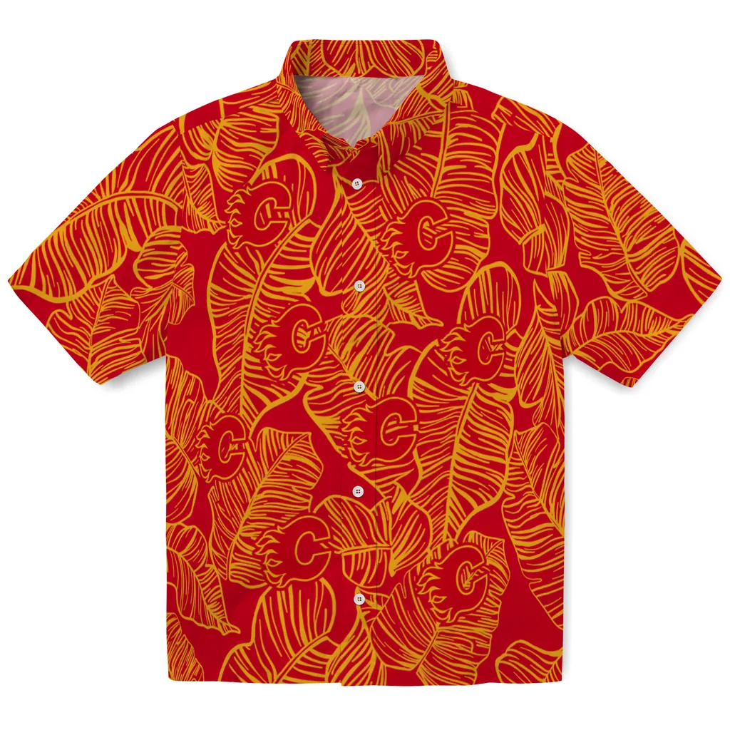 Calgary Flames Hawaiian Shirt - Leaf Outline calgary flames leaf outline red hawaiian shirts best selling