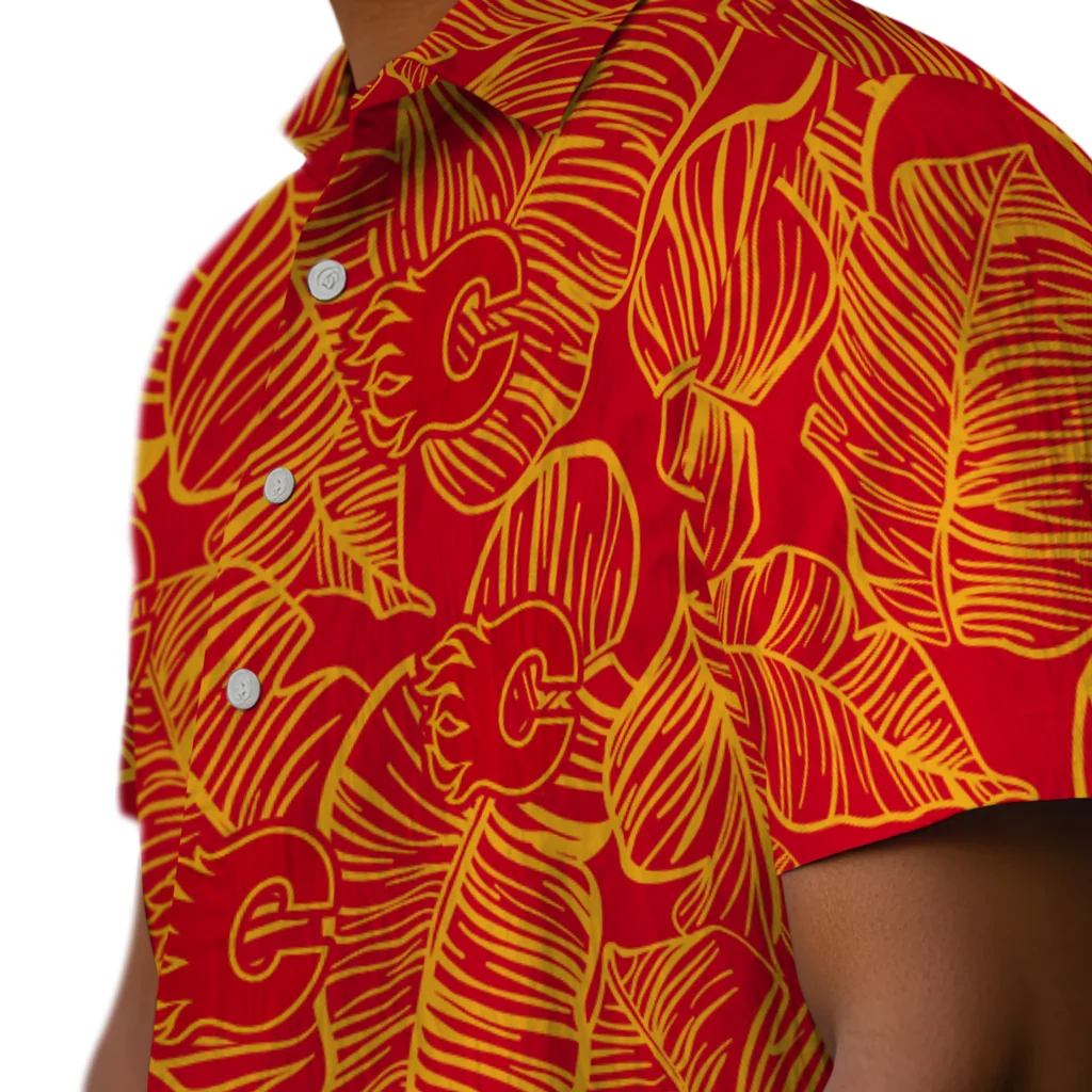 Calgary Flames Hawaiian Shirt - Leaf Outline calgary flames leaf outline red hawaiian shirts trendy