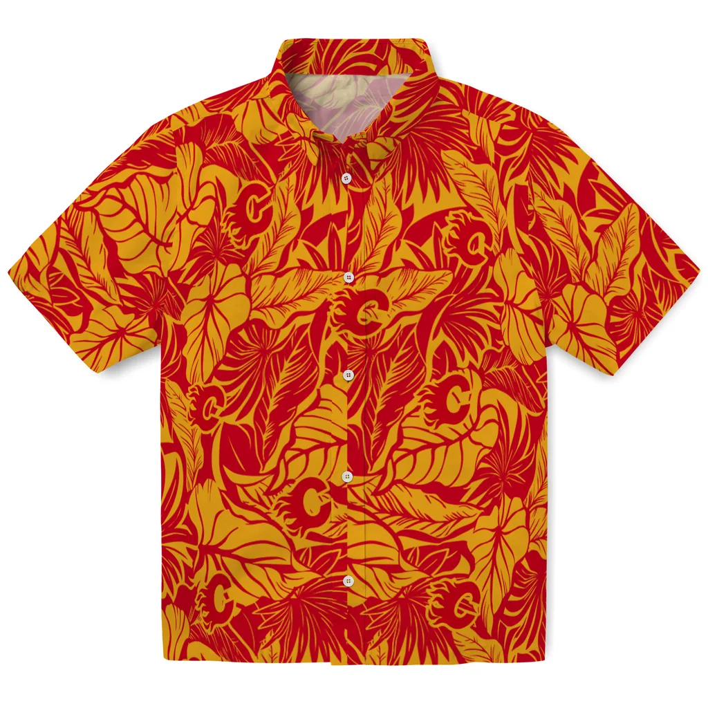 Calgary Flames Hawaiian Shirt - Monstera Layer calgary flames monstera layer red hawaiian shirts best selling