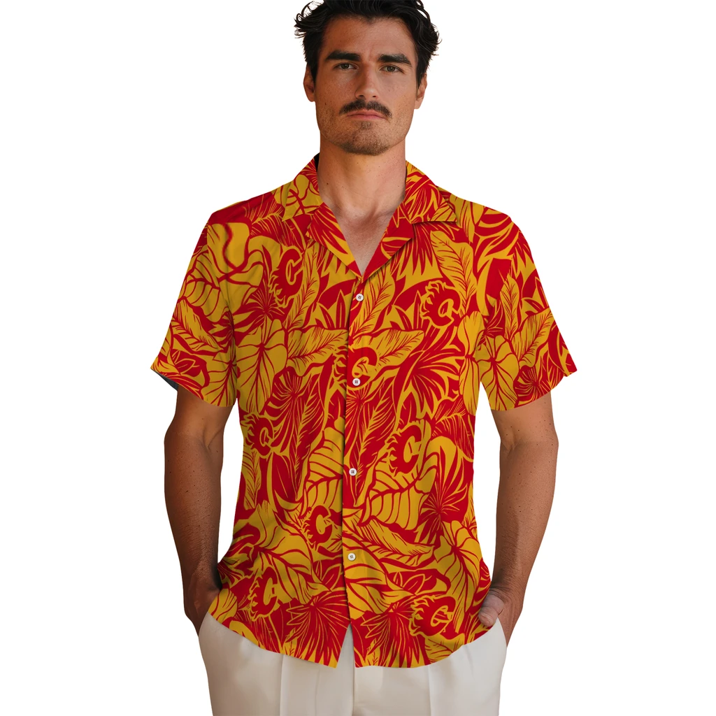 Calgary Flames Hawaiian Shirt - Monstera Layer calgary flames monstera layer red hawaiian shirts fashion forward