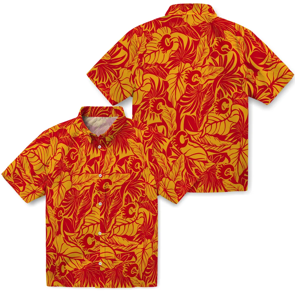 Calgary Flames Hawaiian Shirt - Monstera Layer calgary flames monstera layer red hawaiian shirts high quality
