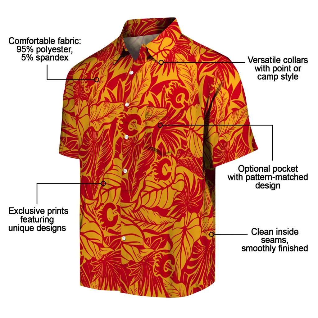 Calgary Flames Hawaiian Shirt - Monstera Layer calgary flames monstera layer red hawaiian shirts new arrival