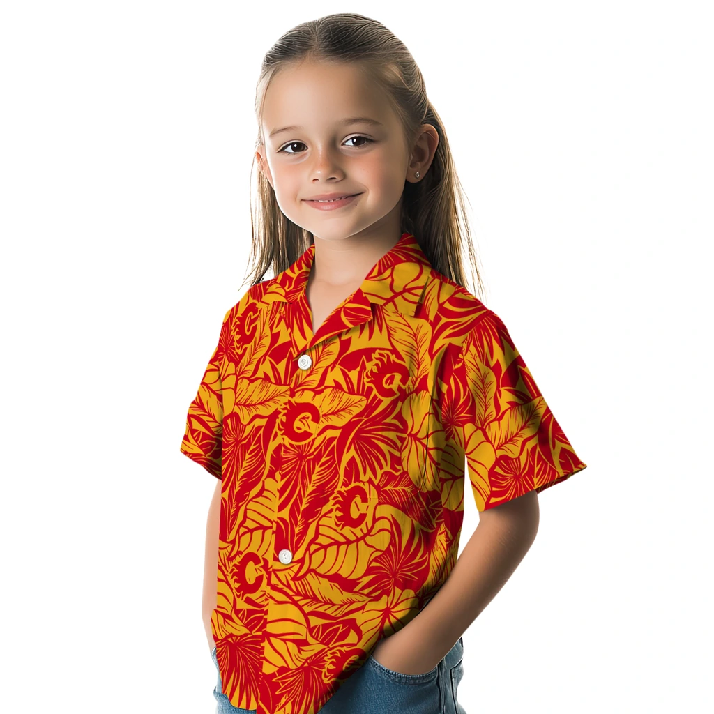 Calgary Flames Hawaiian Shirt - Monstera Layer calgary flames monstera layer red hawaiian shirts premium grade