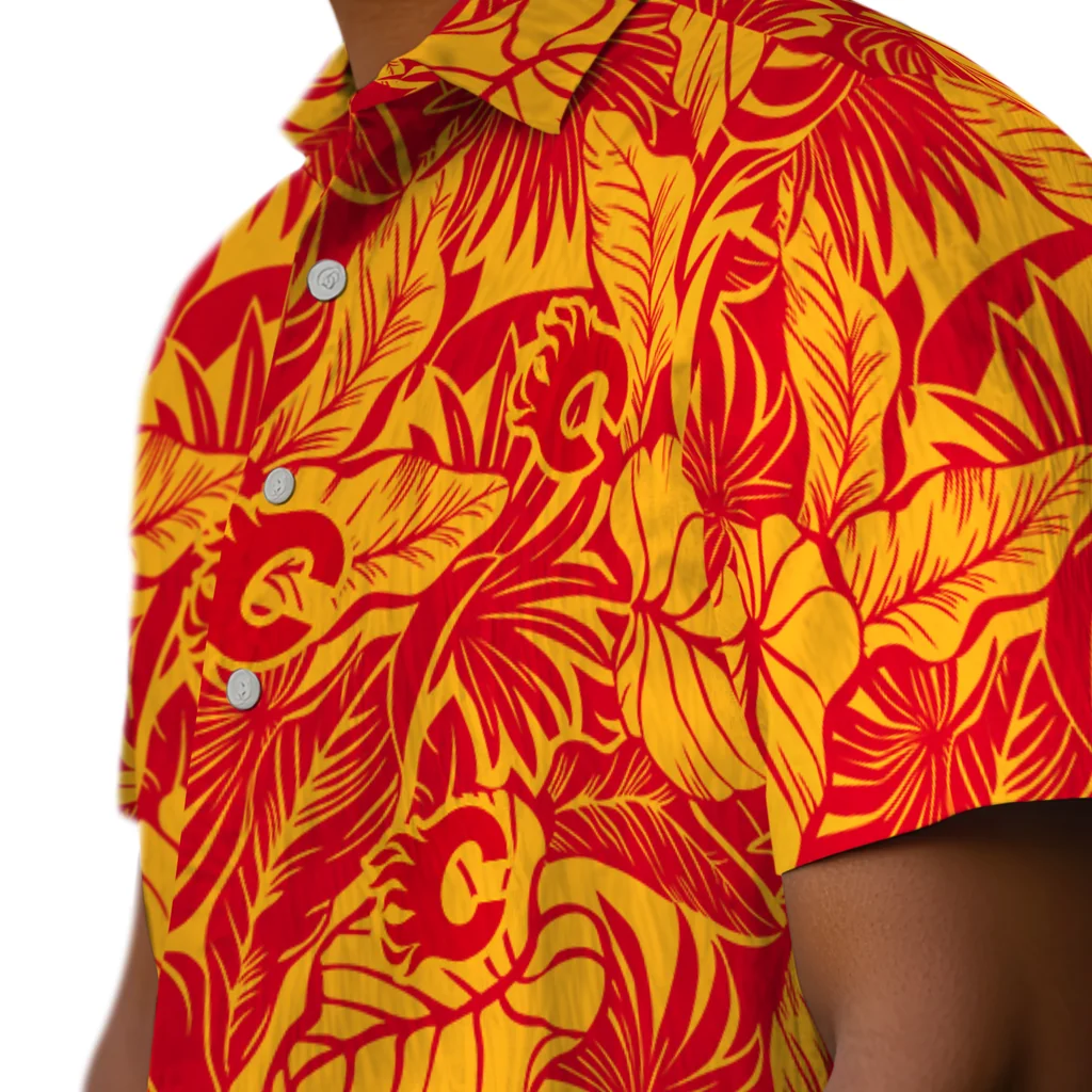 Calgary Flames Hawaiian Shirt - Monstera Layer calgary flames monstera layer red hawaiian shirts trendy