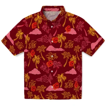 calgary flames palm and clouds red hawaiian shirts best selling