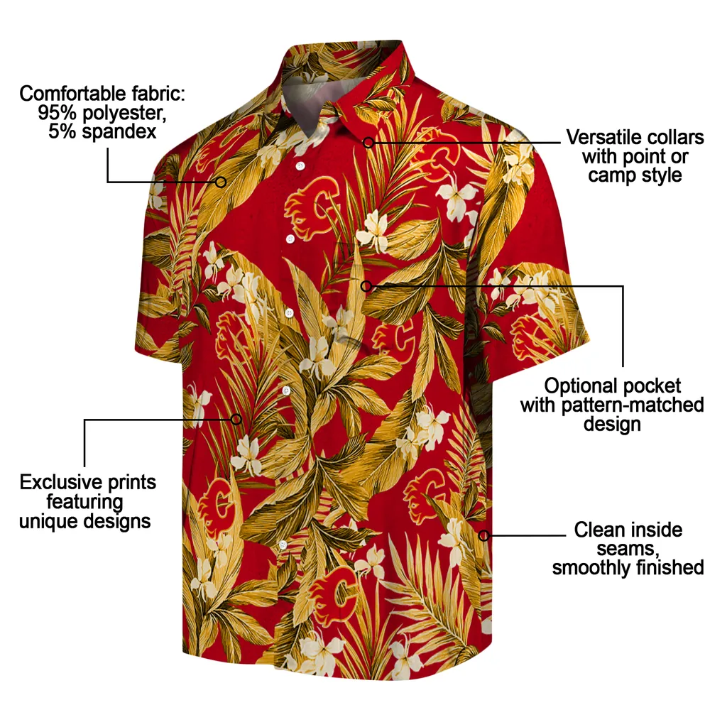 Calgary Flames Hawaiian Shirt - Palm Leaves calgary flames palm leaves red hawaiian shirts new arrival