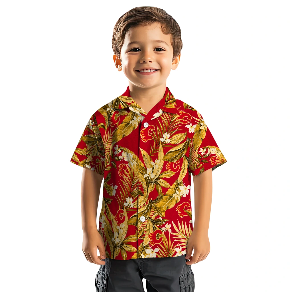 Calgary Flames Hawaiian Shirt - Palm Leaves calgary flames palm leaves red hawaiian shirts top rated