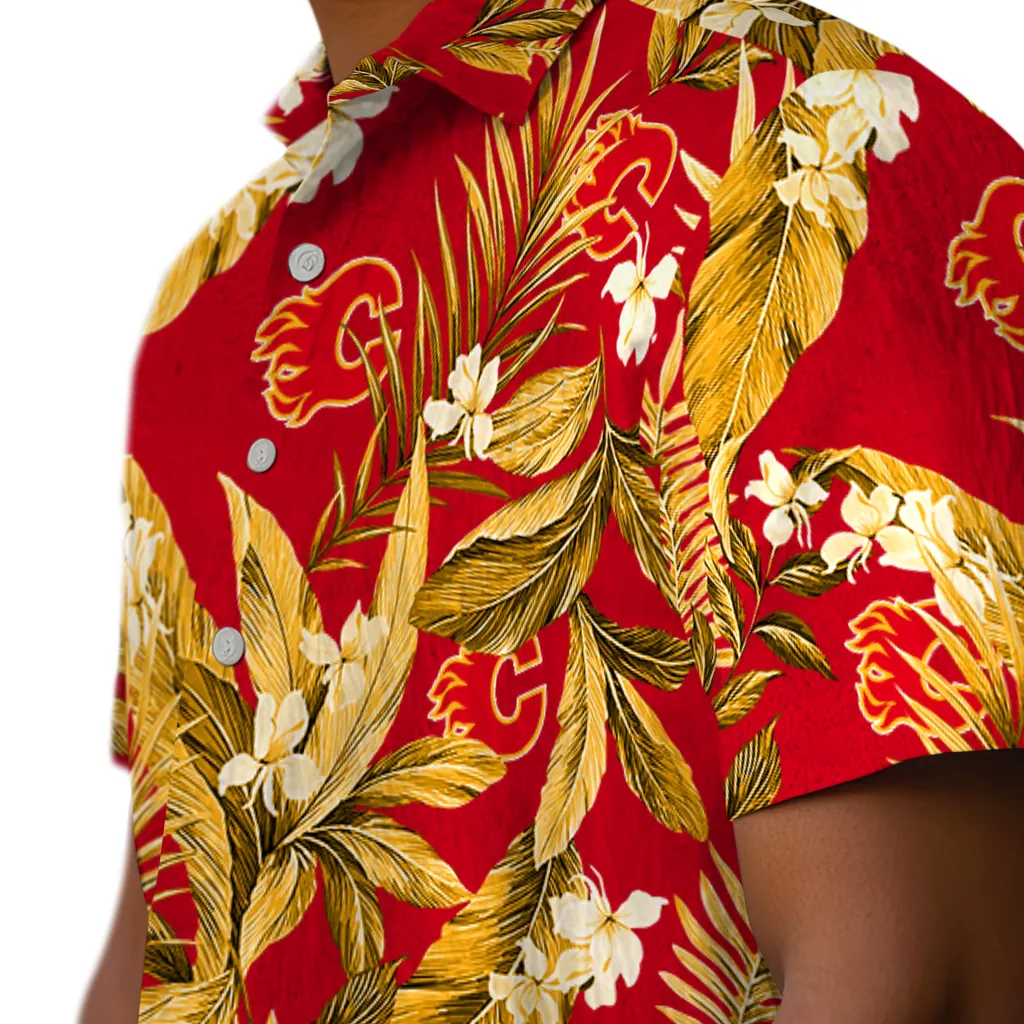 Calgary Flames Hawaiian Shirt - Palm Leaves calgary flames palm leaves red hawaiian shirts trendy