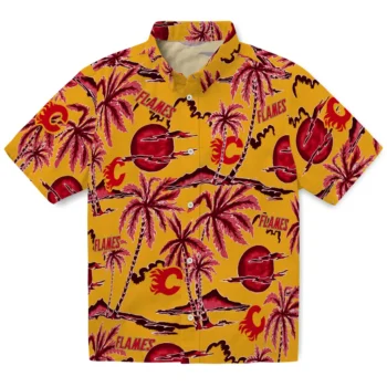 calgary flames palm sunset hawaiian shirts best selling