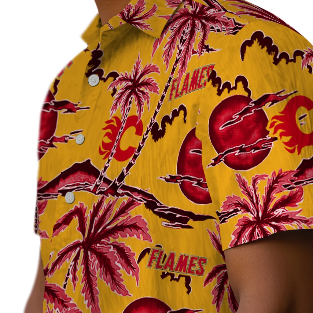 Calgary Flames Hawaiian Shirt - Palm Sunset calgary flames palm sunset hawaiian shirts trendy