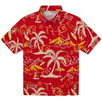 calgary flames palm tree island red hawaiian shirts best selling