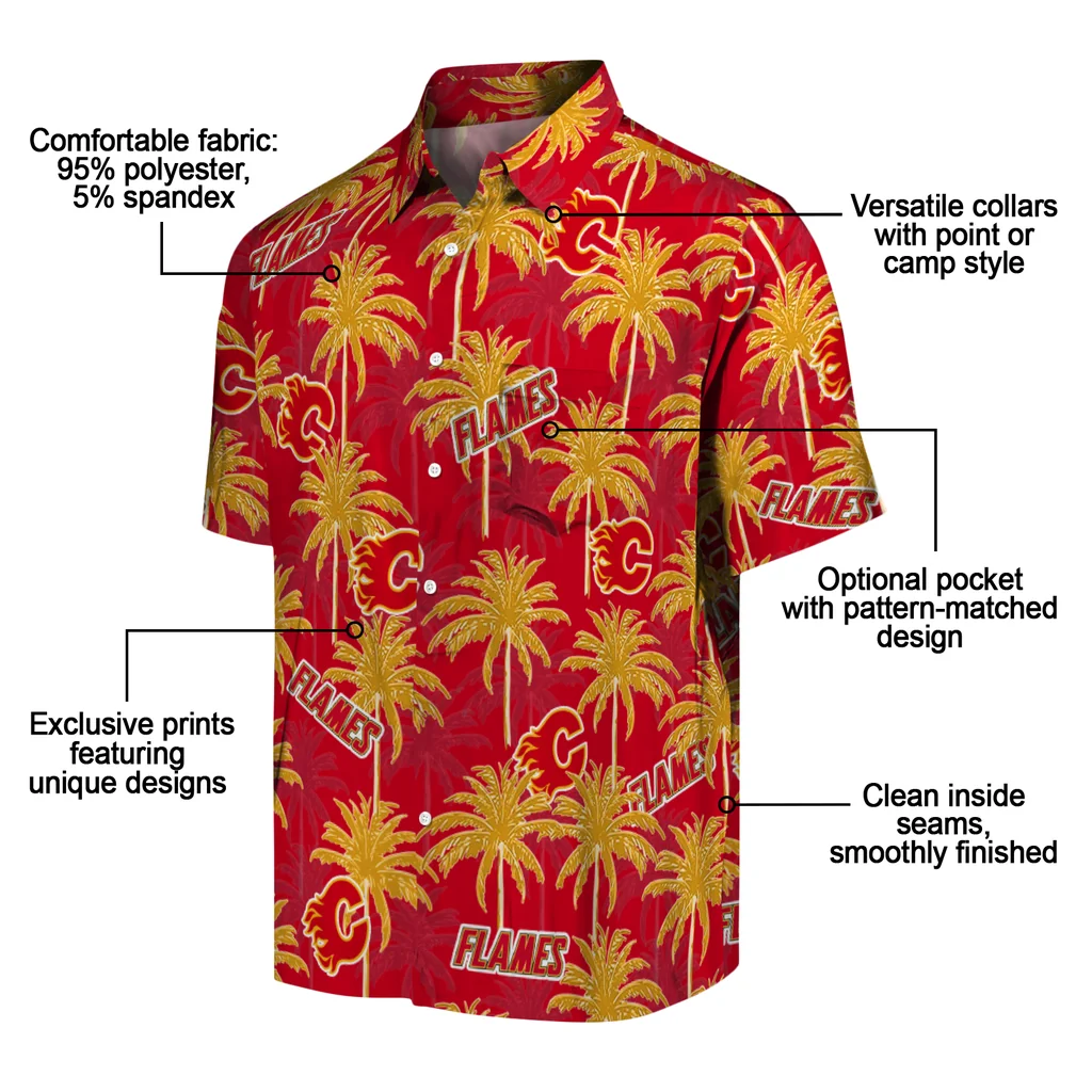 Calgary Flames Hawaiian Shirt - Palm Tree Motif calgary flames palm grove red hawaiian shirts new arrival