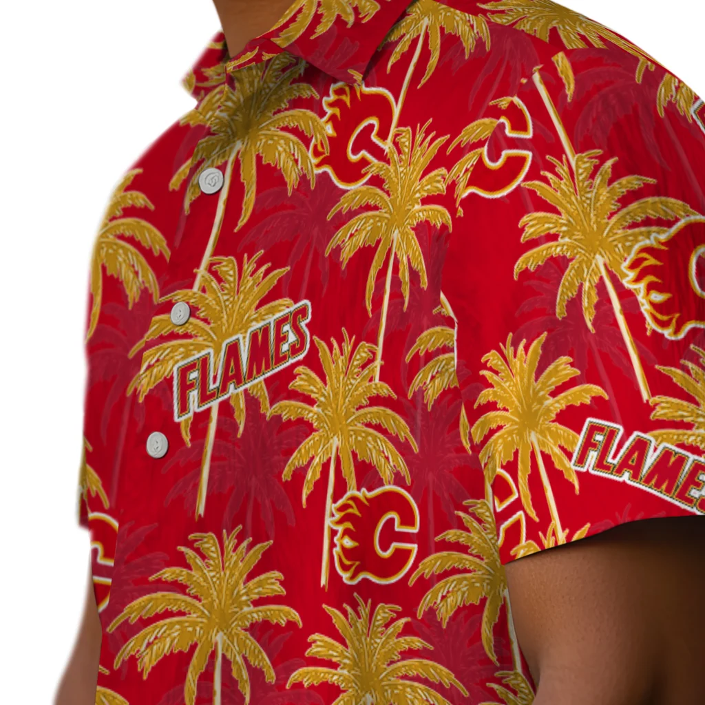 Calgary Flames Hawaiian Shirt - Palm Tree Motif calgary flames palm grove red hawaiian shirts trendy