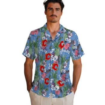 calgary flames pineapple bouquet best sky blue hawaiian shirts fashion forward