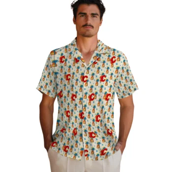 calgary flames pineapple delight beige hawaiian shirts fashion forward