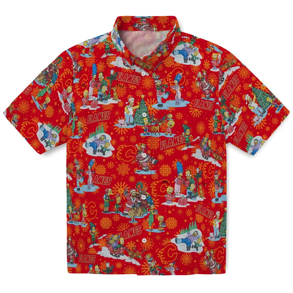 Calgary Flames Hawaiian Shirt - Simpsons Christmas calgary flames simpsons christmas red hawaiian shirts best selling