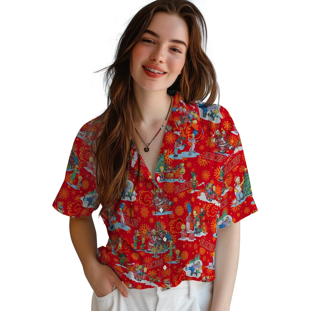 Calgary Flames Hawaiian Shirt - Simpsons Christmas calgary flames simpsons christmas red hawaiian shirts latest model