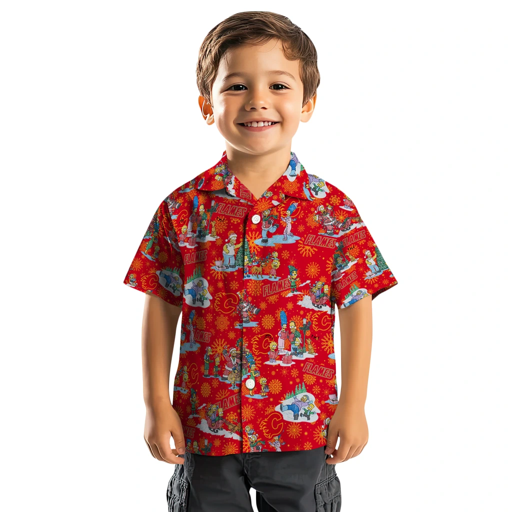 Calgary Flames Hawaiian Shirt - Simpsons Christmas calgary flames simpsons christmas red hawaiian shirts top rated