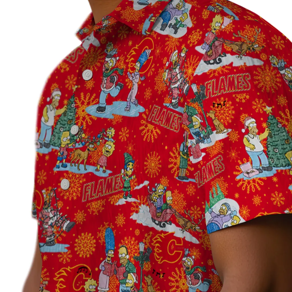Calgary Flames Hawaiian Shirt - Simpsons Christmas calgary flames simpsons christmas red hawaiian shirts trendy