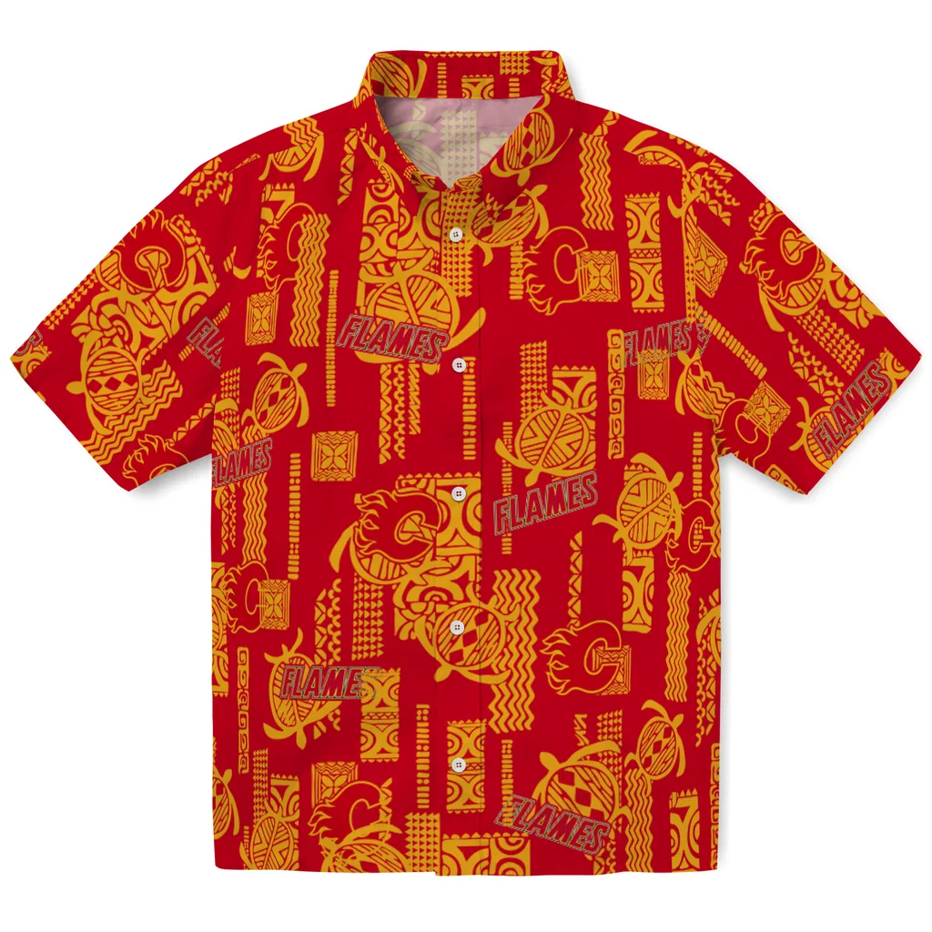 Calgary Flames Hawaiian Shirt - Turtle Lines calgary flames turtle lines red hawaiian shirts best selling