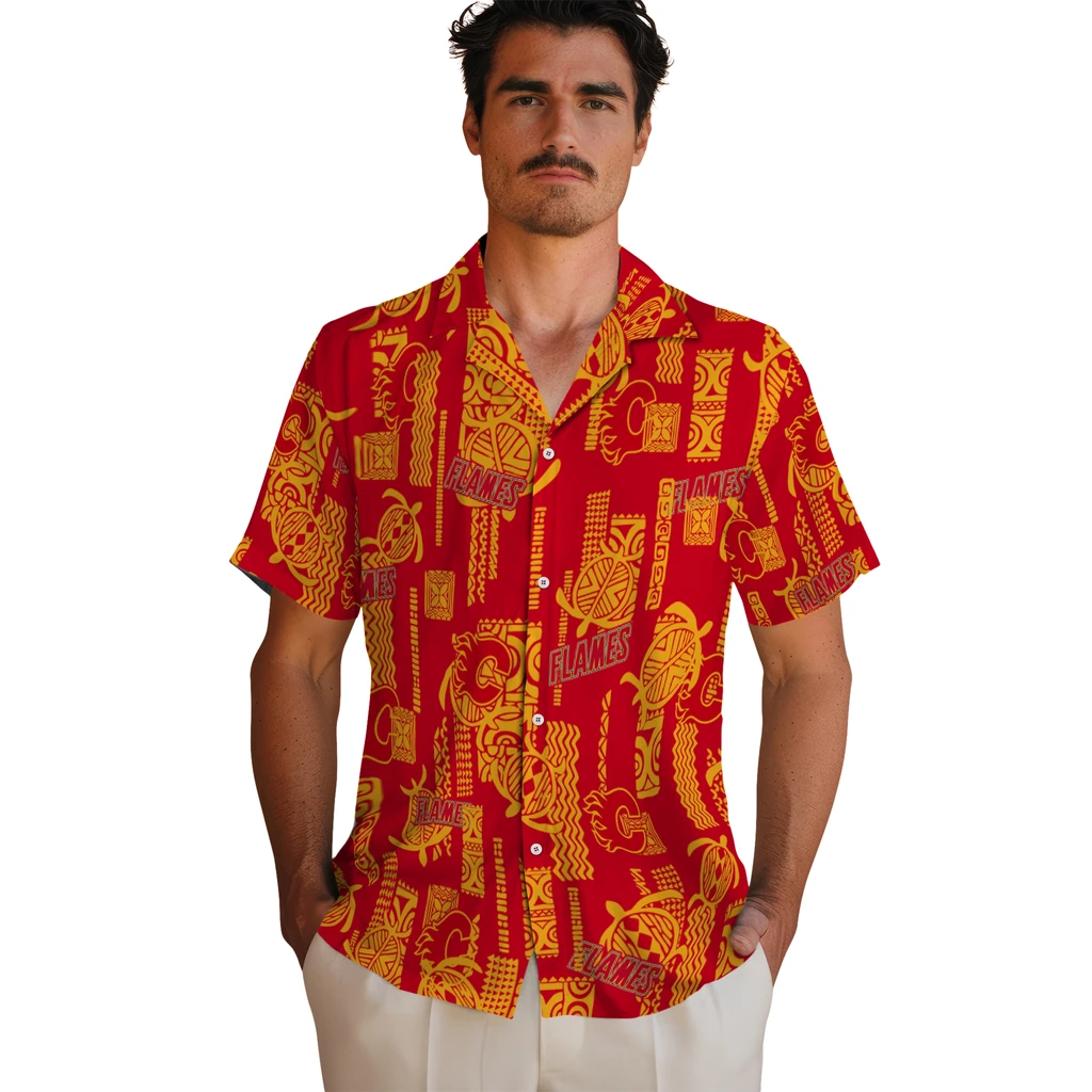 Calgary Flames Hawaiian Shirt - Turtle Lines calgary flames turtle lines red hawaiian shirts fashion forward