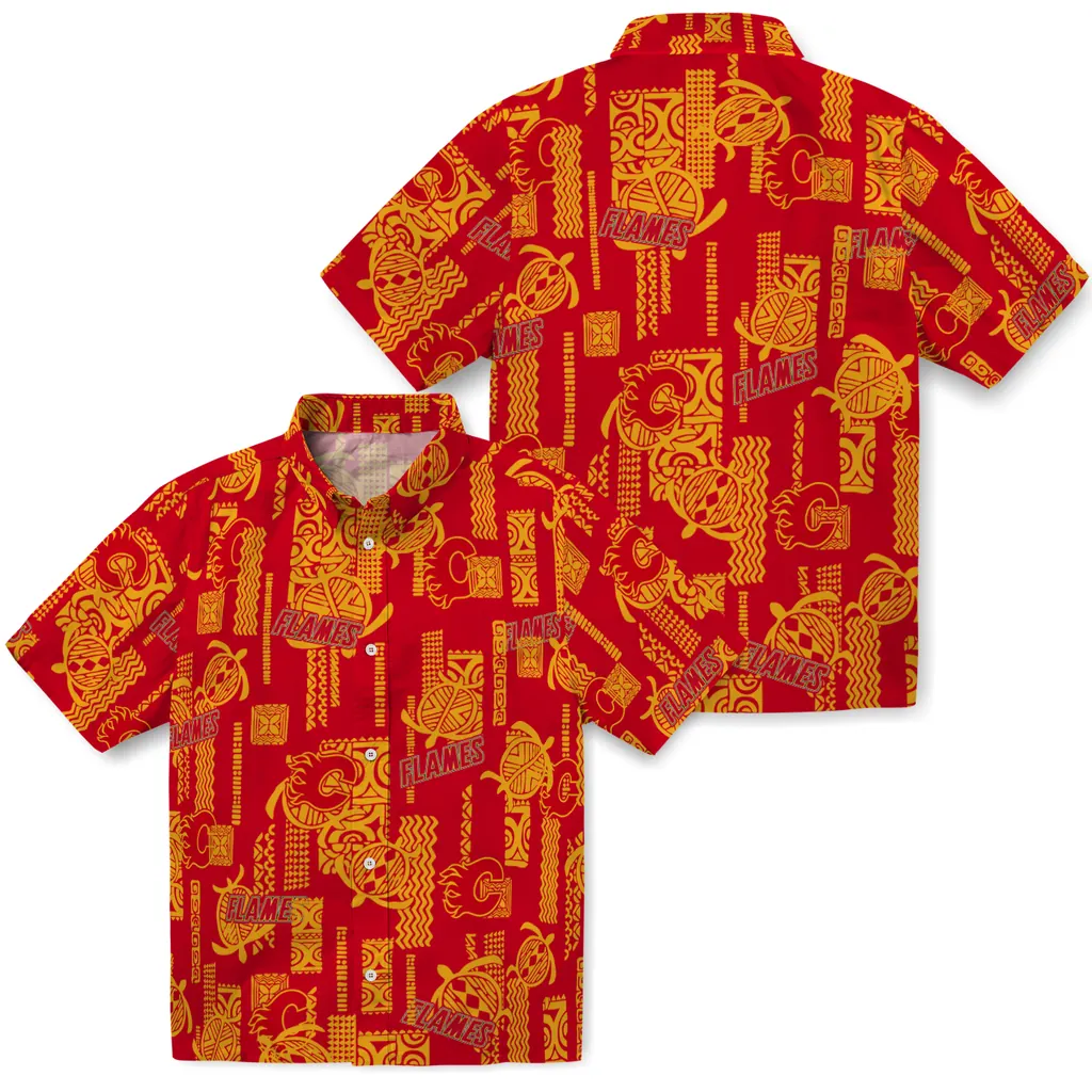 Calgary Flames Hawaiian Shirt - Turtle Lines calgary flames turtle lines red hawaiian shirts high quality