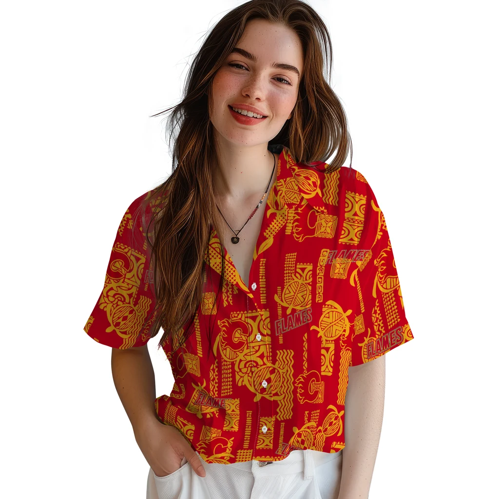 Calgary Flames Hawaiian Shirt - Turtle Lines calgary flames turtle lines red hawaiian shirts latest model