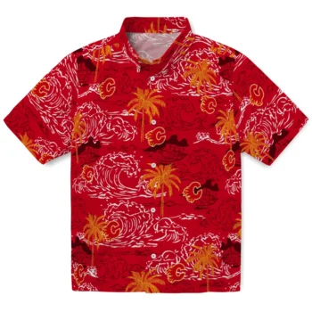 calgary flames wave palm red hawaiian shirts best selling