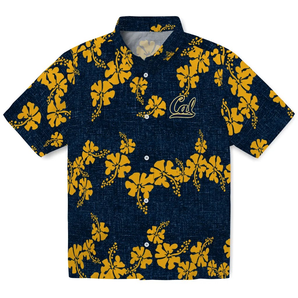 California Golden Bears Hawaiian Shirt - 50th State Flower california golden bears hibiscus petals blue hawaiian shirts best selling