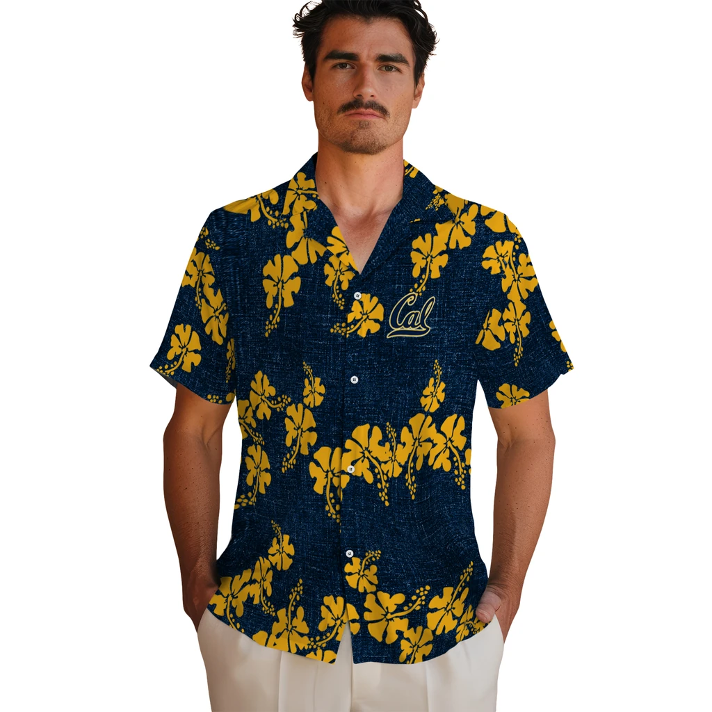 California Golden Bears Hawaiian Shirt - 50th State Flower california golden bears hibiscus petals blue hawaiian shirts fashion forward