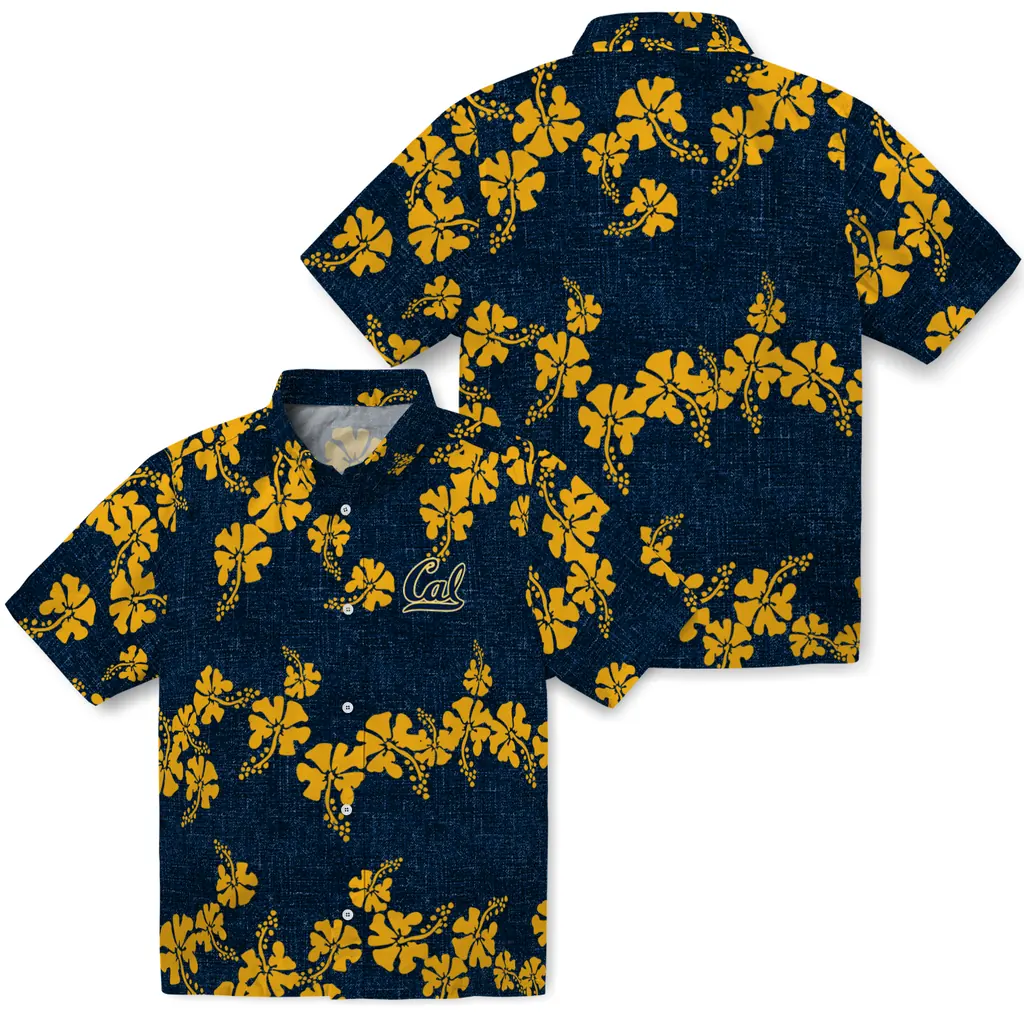 California Golden Bears Hawaiian Shirt - 50th State Flower california golden bears hibiscus petals blue hawaiian shirts high quality