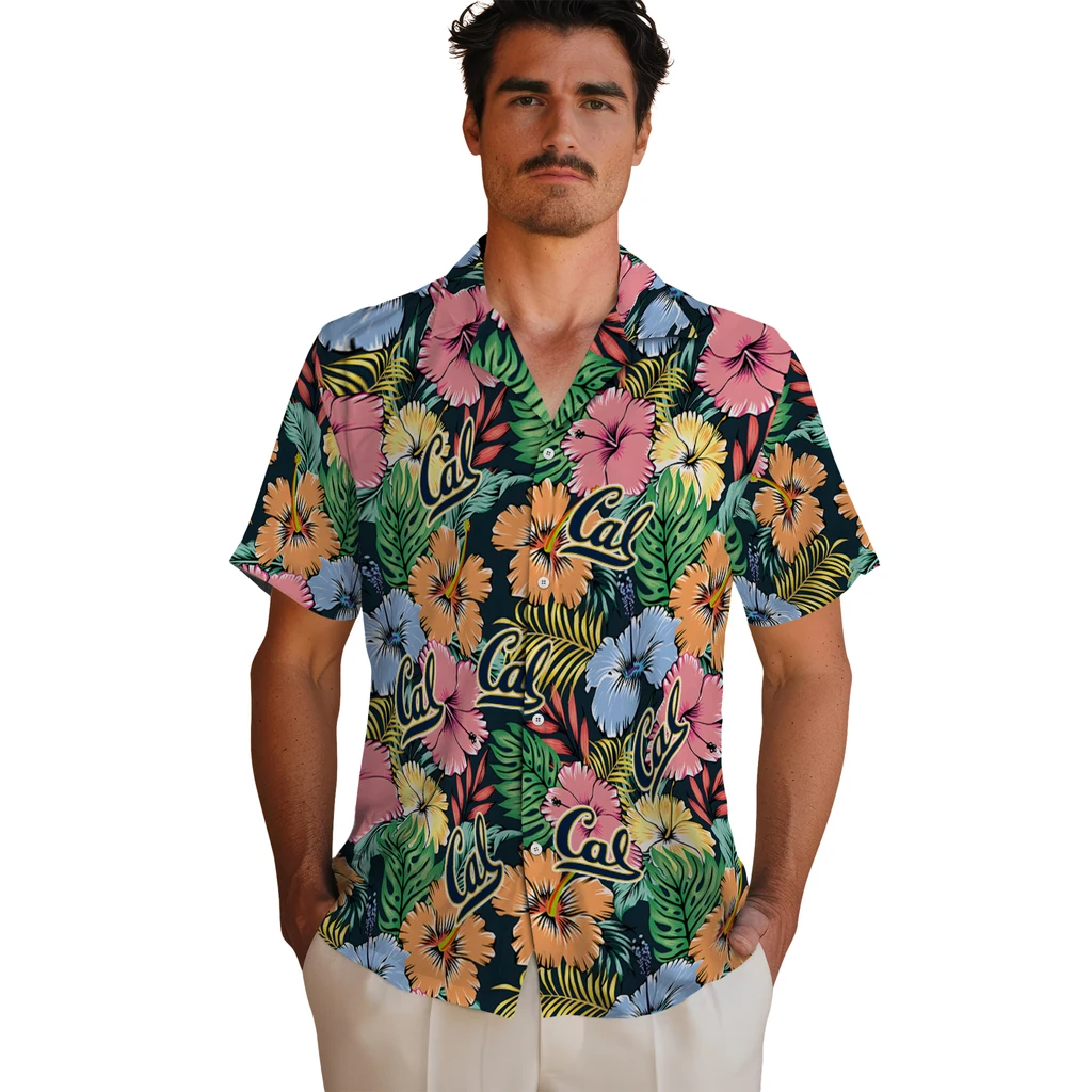 California Golden Bears Hawaiian Shirt - Brilliant Hibiscus Garden california golden bears brilliant hibiscus garden hawaiian shirts fashion forward
