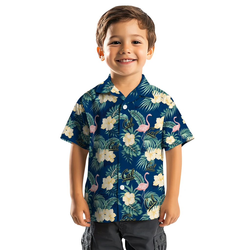 California Golden Bears Hawaiian Shirt - Flamingo and Hibiscus california golden bears flamingo palms blue hawaiian shirts top rated