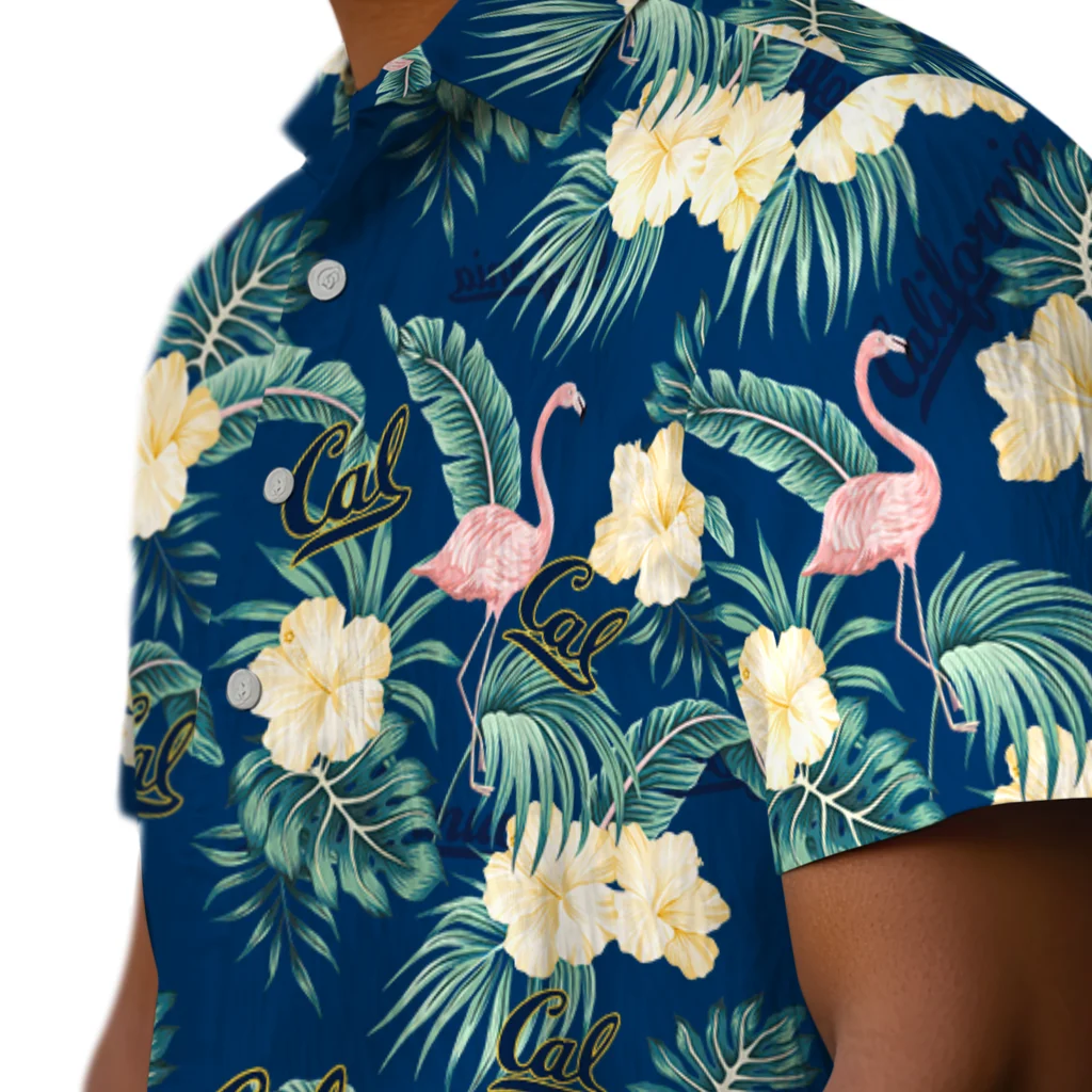 California Golden Bears Hawaiian Shirt - Flamingo and Hibiscus california golden bears flamingo palms blue hawaiian shirts trendy